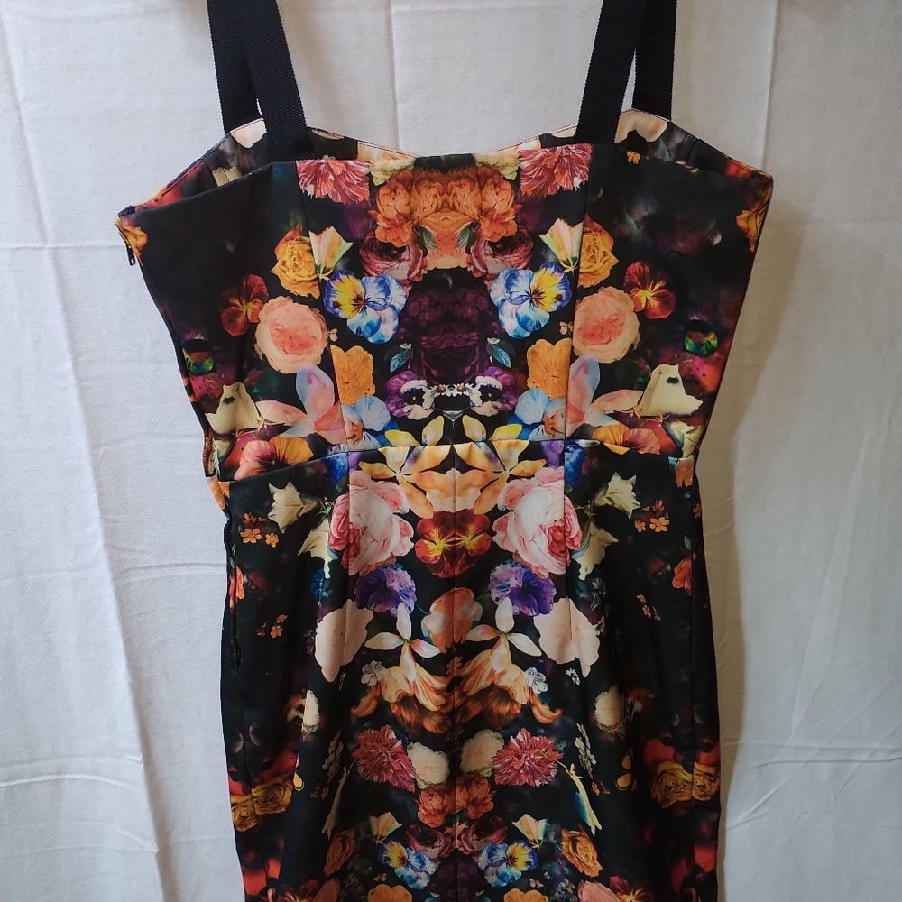 H&M CONSCIOUS Pencil Halter Dress Dark Floral Women's size 8 Side Zipper